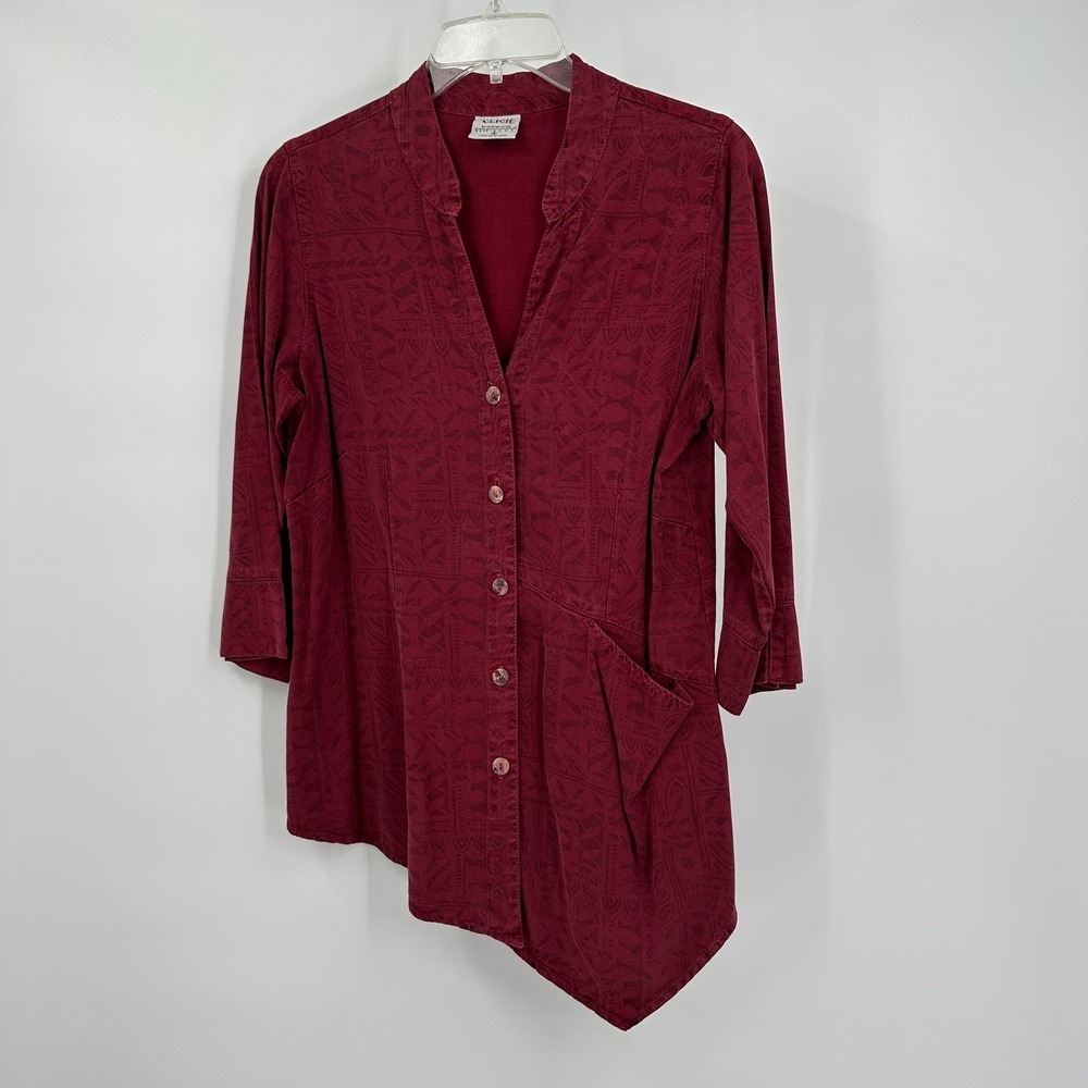 Womens Lagenlook Asymmetrical Tunic Top Size S Burgundy Boho Flowy USA Made
